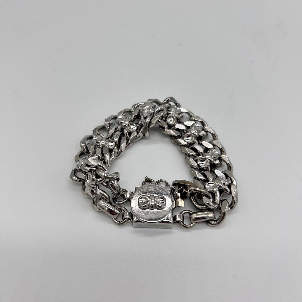 Vintage Barclay Bracelet Bow Chunky Silver Tone Retro Costume Jewelry 50's Retro